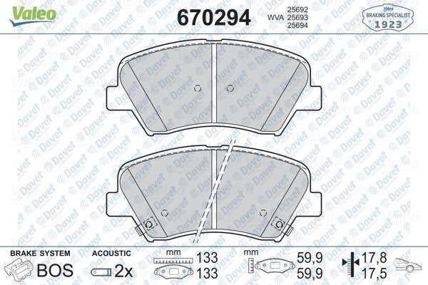 VALEO 670294 On Fren Balatasi  Hyundai I30 1.4/1.4d/1.6/1.6d 11>/Elantra 1.6d 11>/Veloster 1.6 11>/Kia Carens 1.6/1.7d/2.0 13>/Ceed 1.4/1.6/1.4d/1.6d 12>/Ceed 1.0/1.4/1.4d/1.6d/1.6 15>/Cerato 1.6 13>